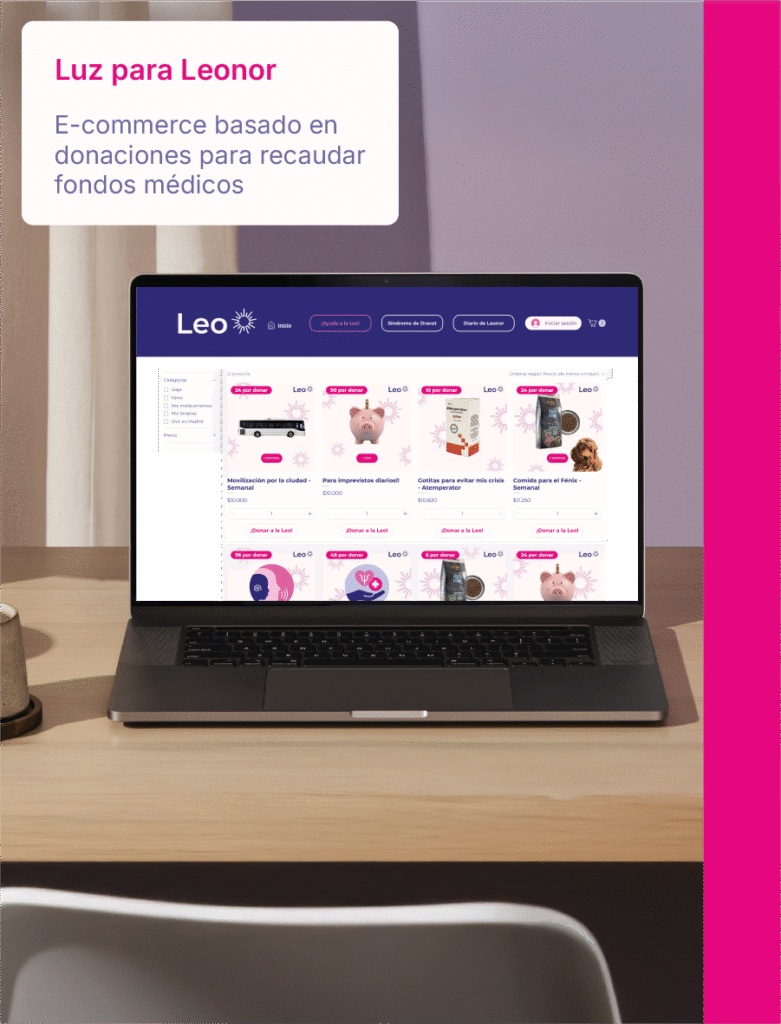 Tienda web con carrito de compras para aumentar las donaciones para una familia.